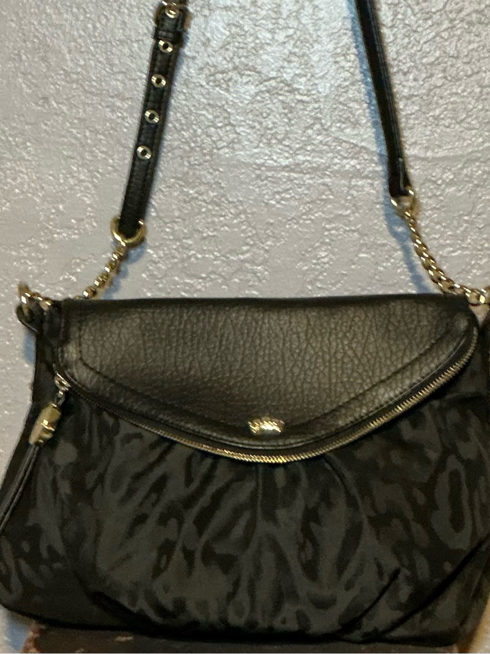 Juicy Couture Black Leopard Crossbody Bag w/Textured Flap and Gold Chain Detail